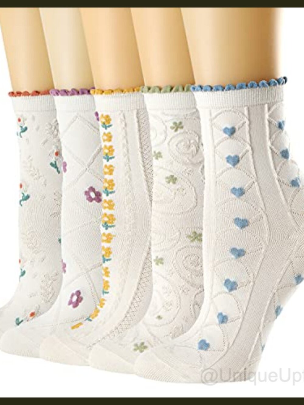 Women's Cotton Crew Socks Floral Ruffle Novelty 5 Pairs
